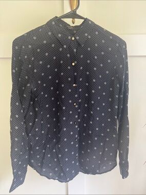 Ann Taylor petite silk Navy Patterned Button-Up Shirt